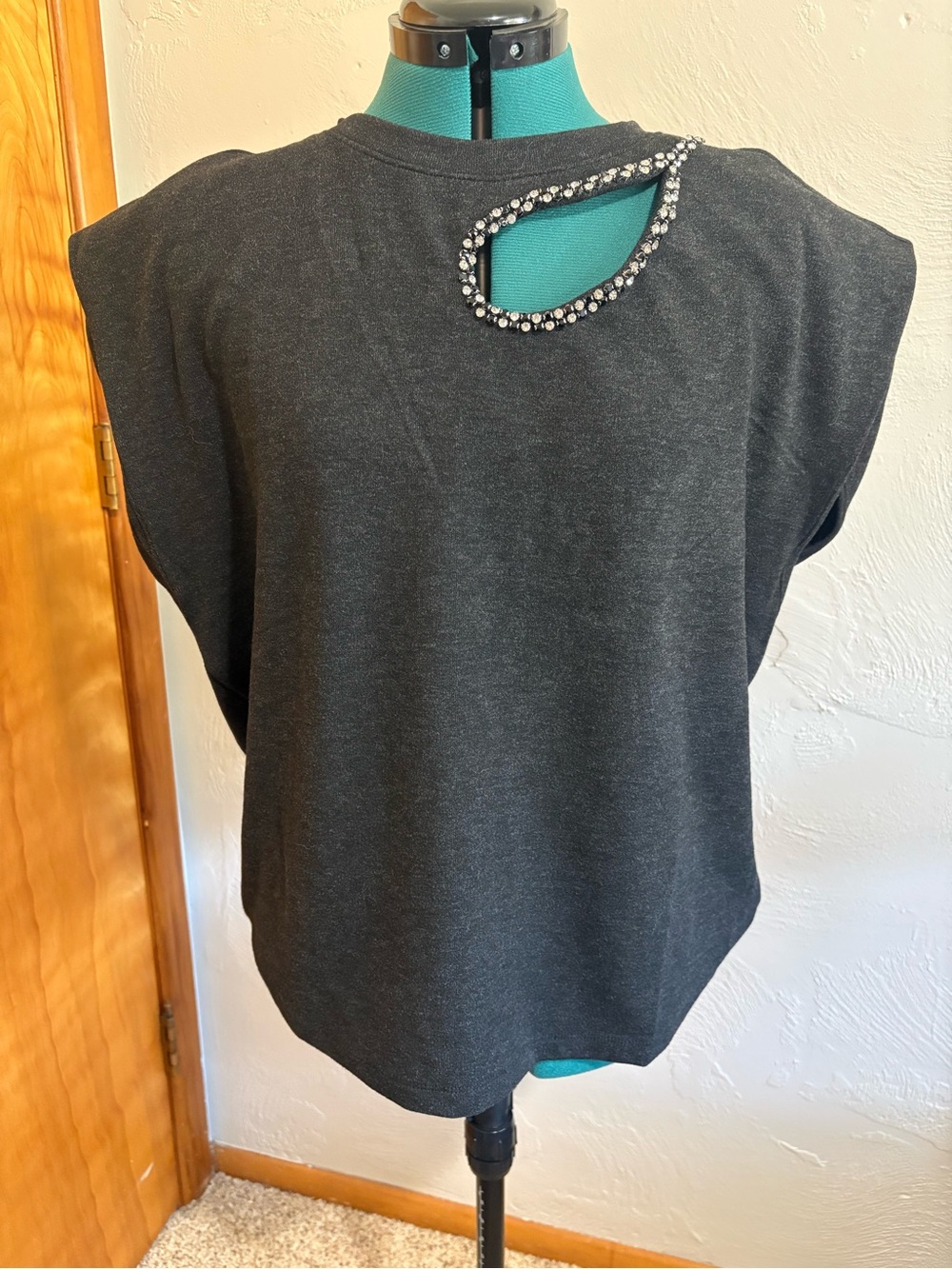 Democracy Black Embellished Cutout Sweatshirt